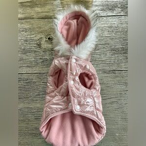 Pink Metallic Dog Jacket with Faux Fur Trim